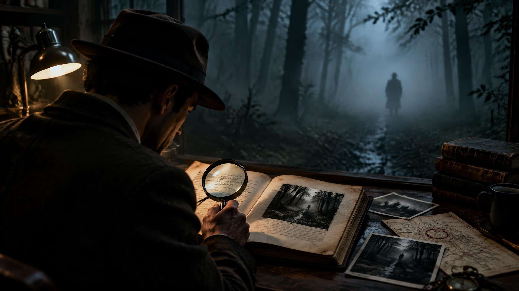 mystery writer at desk
