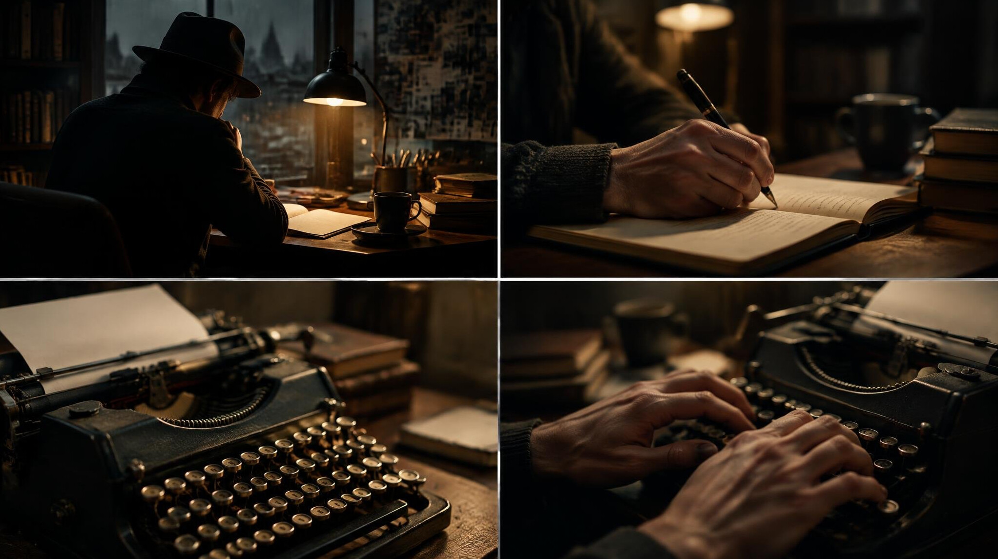mystery writer at desk
