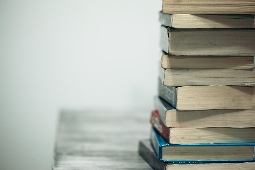 stack of books on shelf